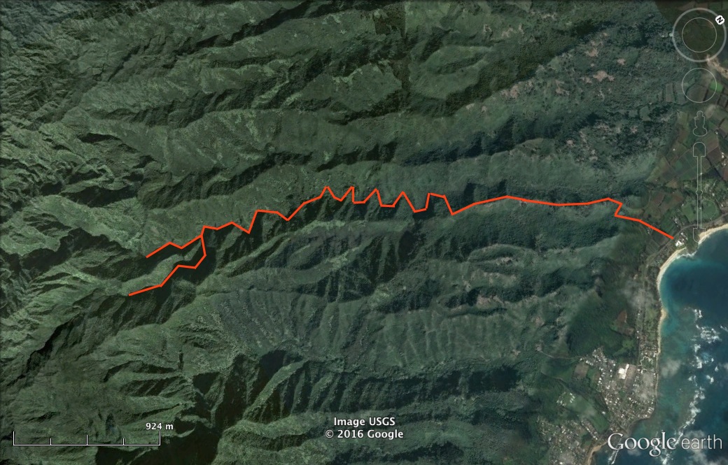 Oahu, Hawaii, Hike, Koloa, gulch, map, route, trail