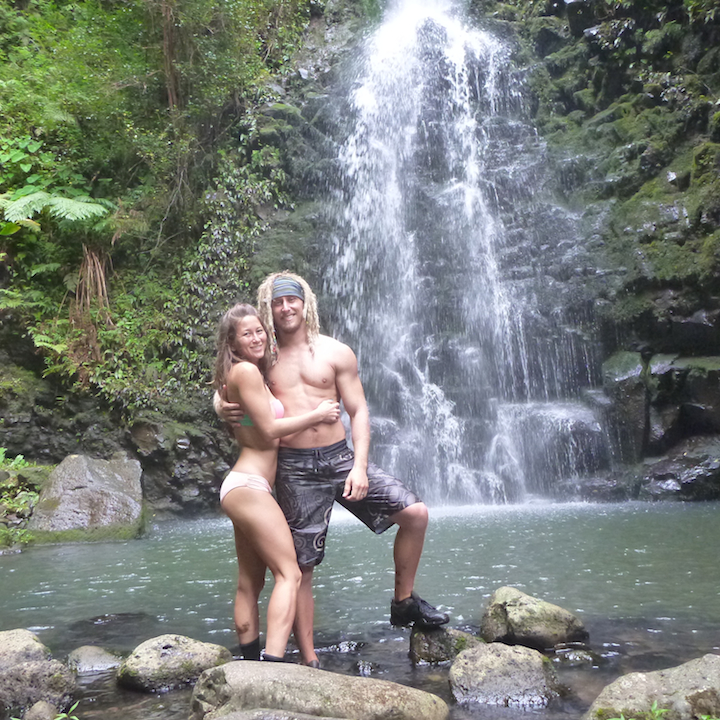 Oahu, Hawaii, Hikers, adventure, explore, couple, sexy, Koloa falls, waterfall