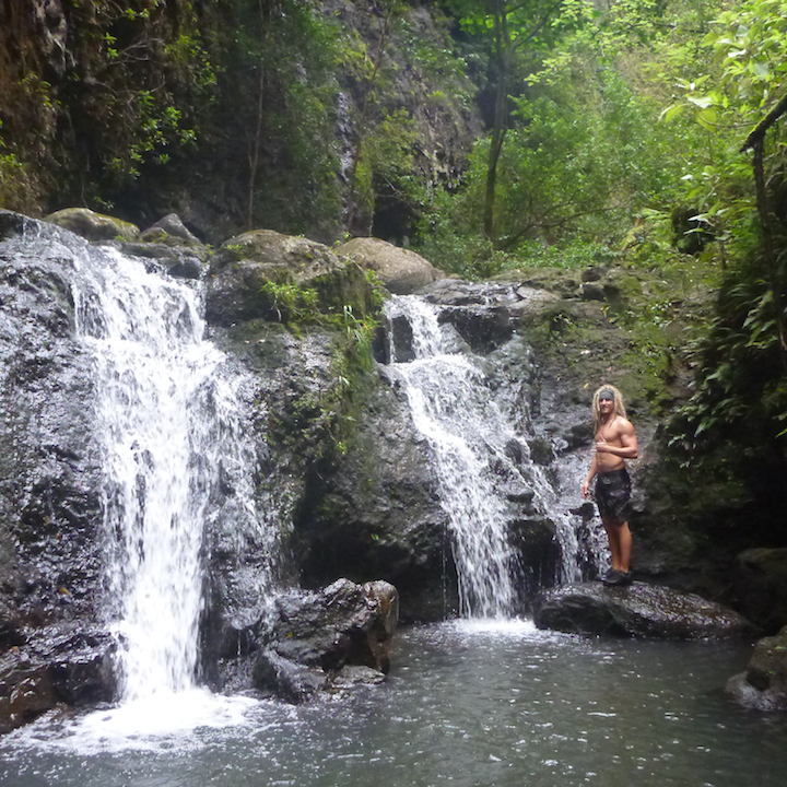 Oahu, Hawaii, Koloa falls, waterfall, left fork, hiker, rasta, dreads, dreadlocks