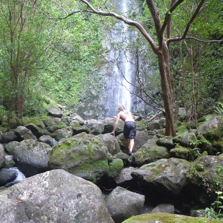 Koloa falls, Oahu, Hawaii, hike, rocks, trek, left fork