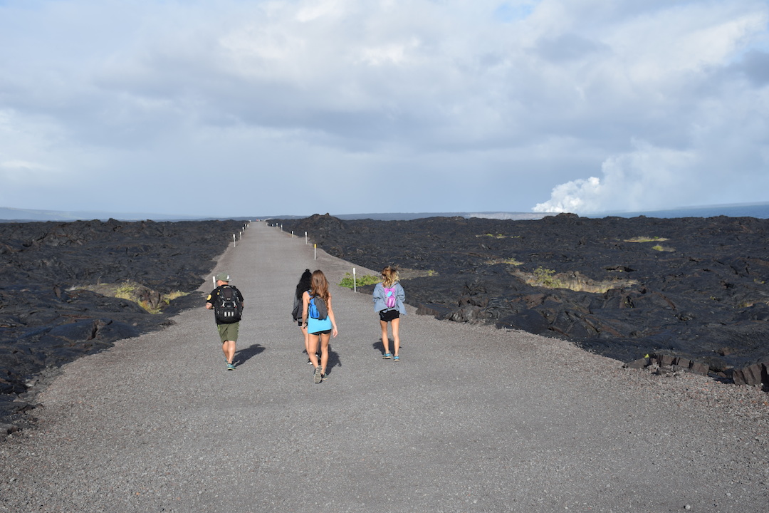 Hawaii, Big, Island, Lava, Flow, into, ocean, hike, trek, path, road, Kalapana, Volcanoes national park, eruption, gravel