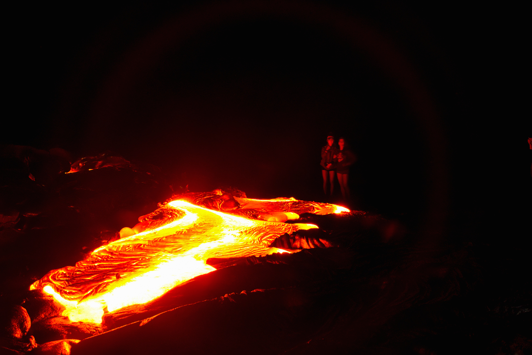 Trek, hike, photography, adventure, exploration, Volcano, volcanoes national park, Hawaii, big, island, kilauea, kalapana, lava, dried, rock, igneous, magma, melting, hot, fire, eruption, 61g, east rift zone, surface, breakout, active, lava tube, glow, bright, girls, photo