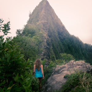 Hawaii, Oahu, Hike, Trek, Cliff, Koolau, Mountain, Ridge, Island, Razor back, Pali, lookout, puka, Pali Puka, beautiful, girl, woman, scenery, view