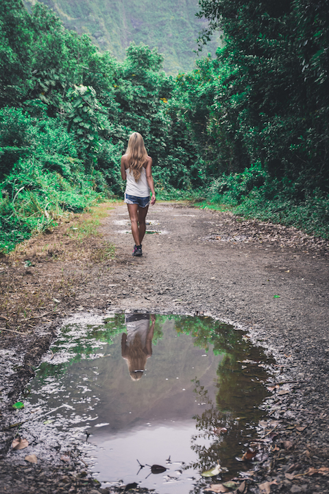 Hamama, Waihehe, Falls, Waterfall, Oahu, Hike, Adventure, Explore, lone, girl, walking, mountains, Koolau, Kaneohe