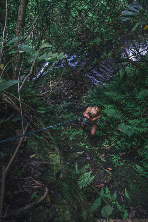 Oahu, Hawaii, Girl, rock climbing, rope, climbing