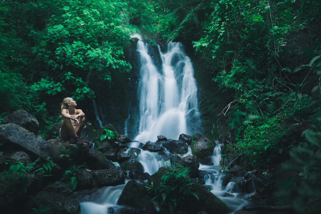 Waihe'e, Falls, waterfall, Oahu, Kaneohe, Hawaii, Hike, Koolau, forest, jungle, girl, nymph, long exposure