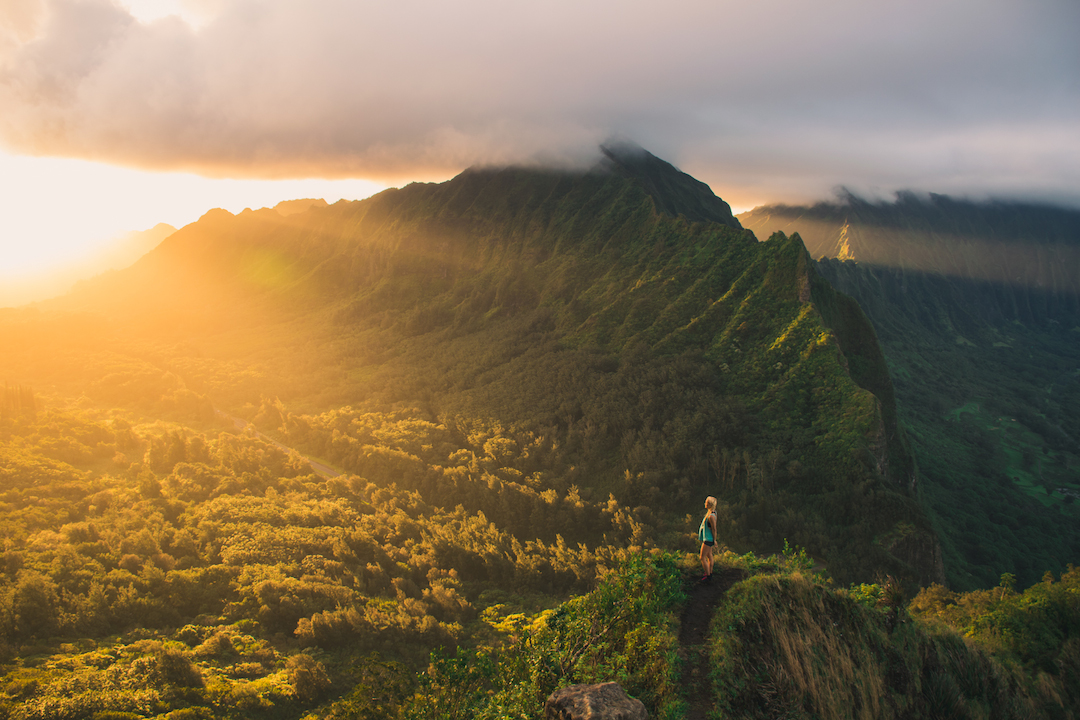 Pali, Notches, Hiking, Mountain, ridge, Koolau, Oahu, Hawaii, trek, cliff, lookout, sunset, golden hour, photography