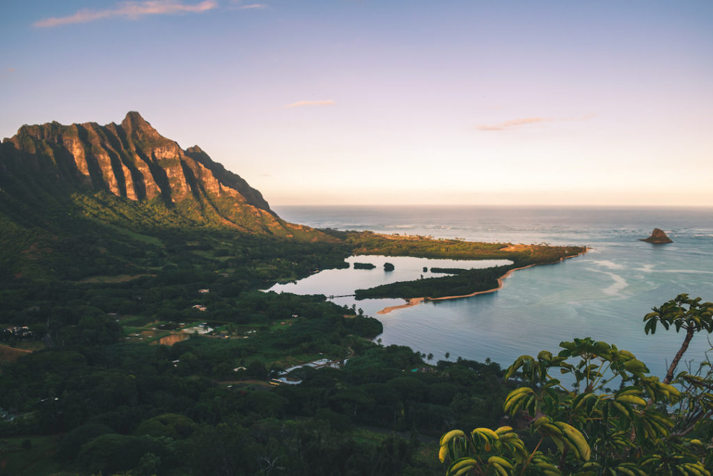 Oahu, hike, ridge, pride rock, Kaneohe, bay, Windward, Puu Ohulehule, chinaman's hat, Molii, fishpond, Kualoa ranch, aerial view