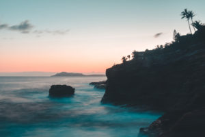 Hawaii, Oahu, Portlock, cliffs, sunset, Spitting cave, photography, orange, teal, photo, editing, long exposure,