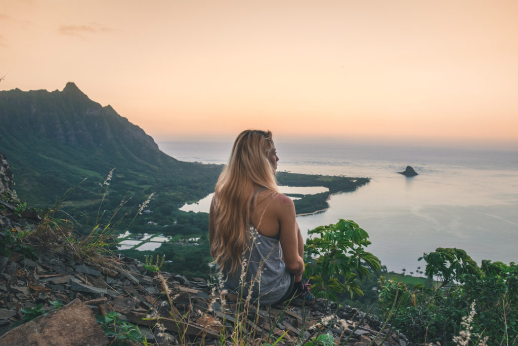 Oahu, hike, ridge, pride rock, Kaneohe, girl, bay, Windward, Puu Ohulehule